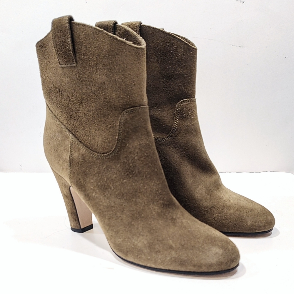 Club Monaco Arlietta Suede Ankle Boot 3½" Heel Women 37.5 (6.5-7 US) Olive Green